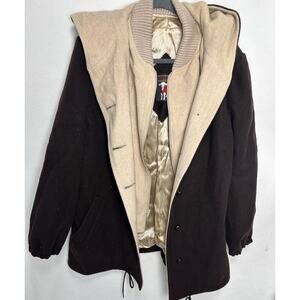 VTG Authentic Mackintosh Vest Coat Hooded 100% Wool Brown and Tan Size 18